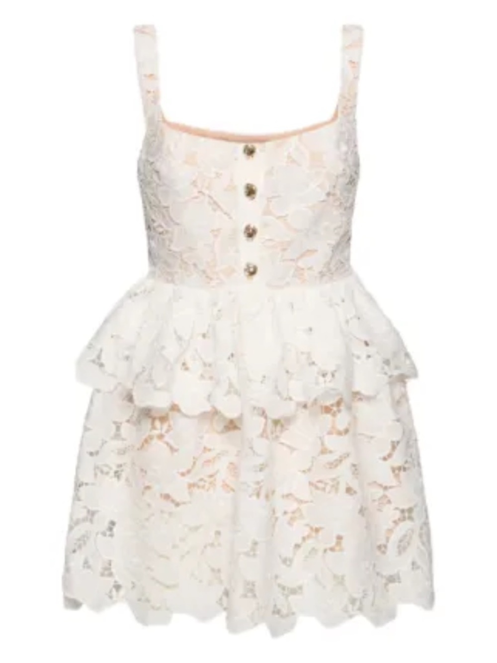 Self-Portrait White Lace Tiered Mini Dress - size 4